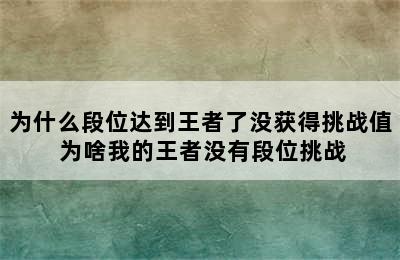 为什么段位达到王者了没获得挑战值 为啥我的王者没有段位挑战